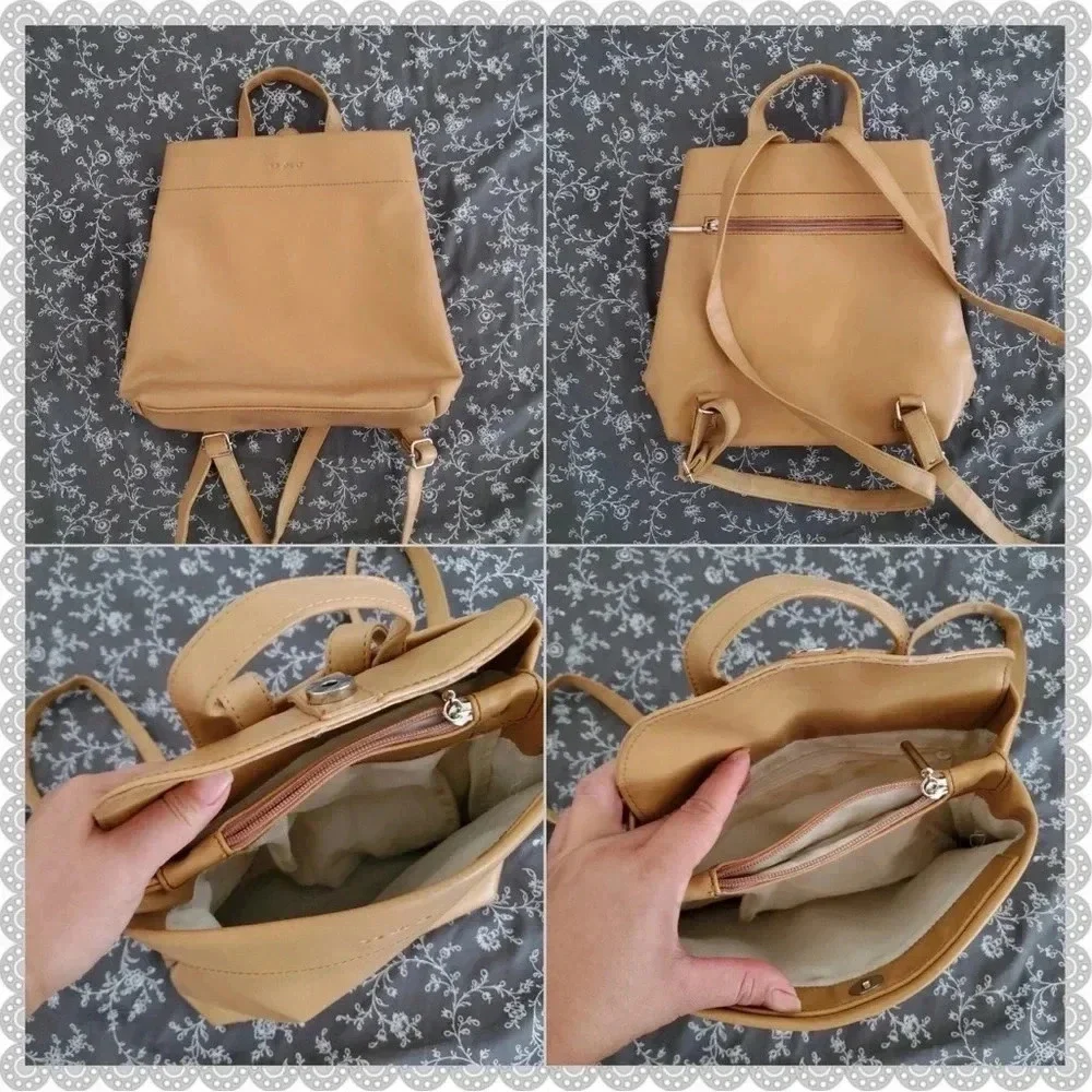 Vintage Tan Camel Leather Boho Market Travel IPAD Tote Backpack